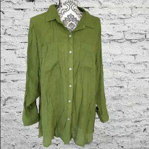C. Est. 1946 Olive Long Sleeve Button Down Crinkle Blouse Size 18/20W Like New